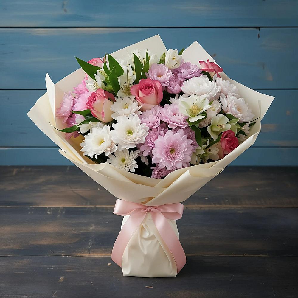 Букет цветов из: Хризантемы, Альстромерии и Розы в Реммаш